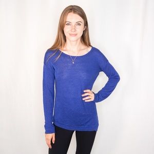 LINE Blue Knit Linen Top Long Sleeve Side Zip